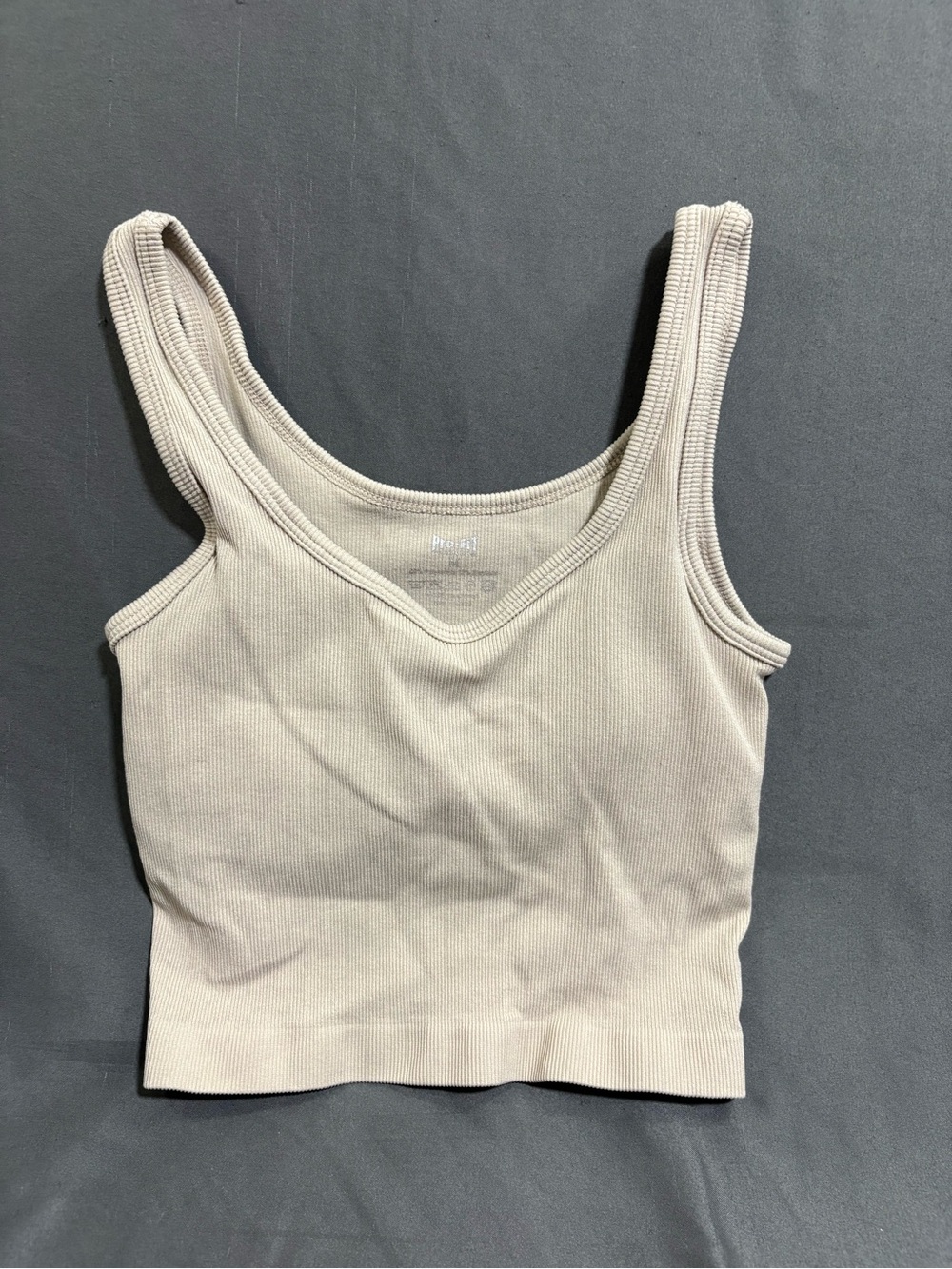 Muji Ribbed V-Neck Cropped Tank Top - Beige